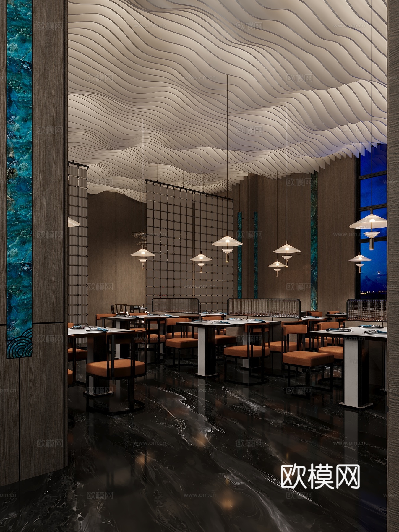 新中式简约餐厅3d模型下载