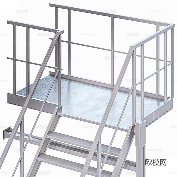 现代铁艺钢结构楼梯3d模型下载(渲染图5)