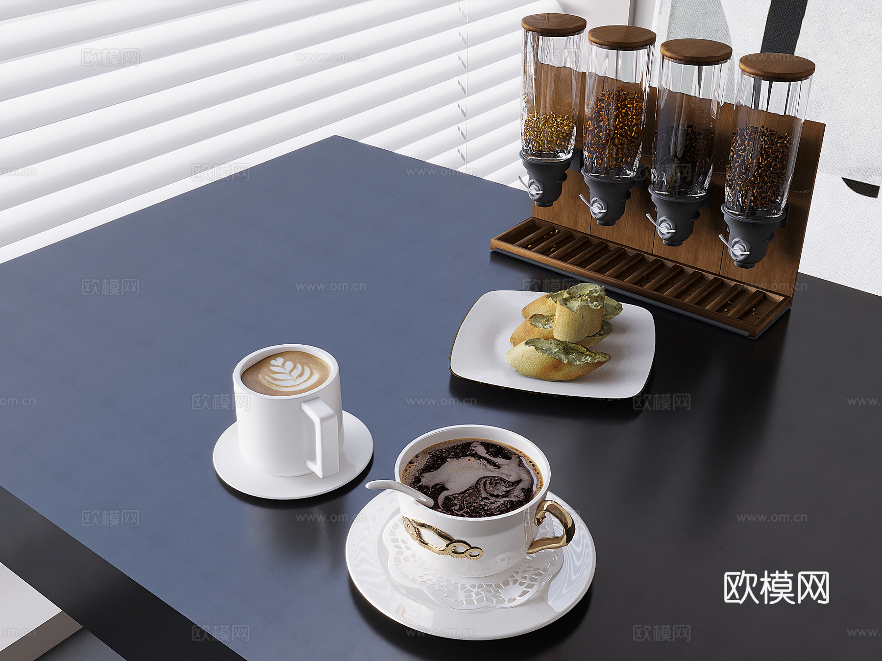 拉花咖啡咖啡杯 食物面包甜点 咖啡豆玻璃容器3d模型