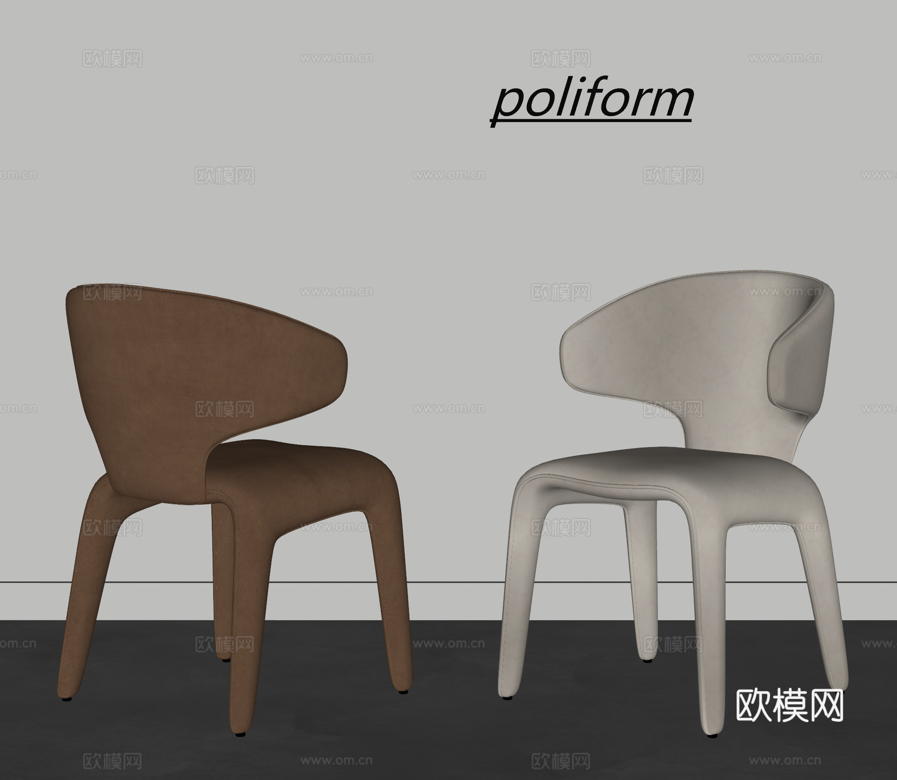 POLIFORM 现代餐椅组合 皮革餐椅 布艺餐椅 休闲椅su模型