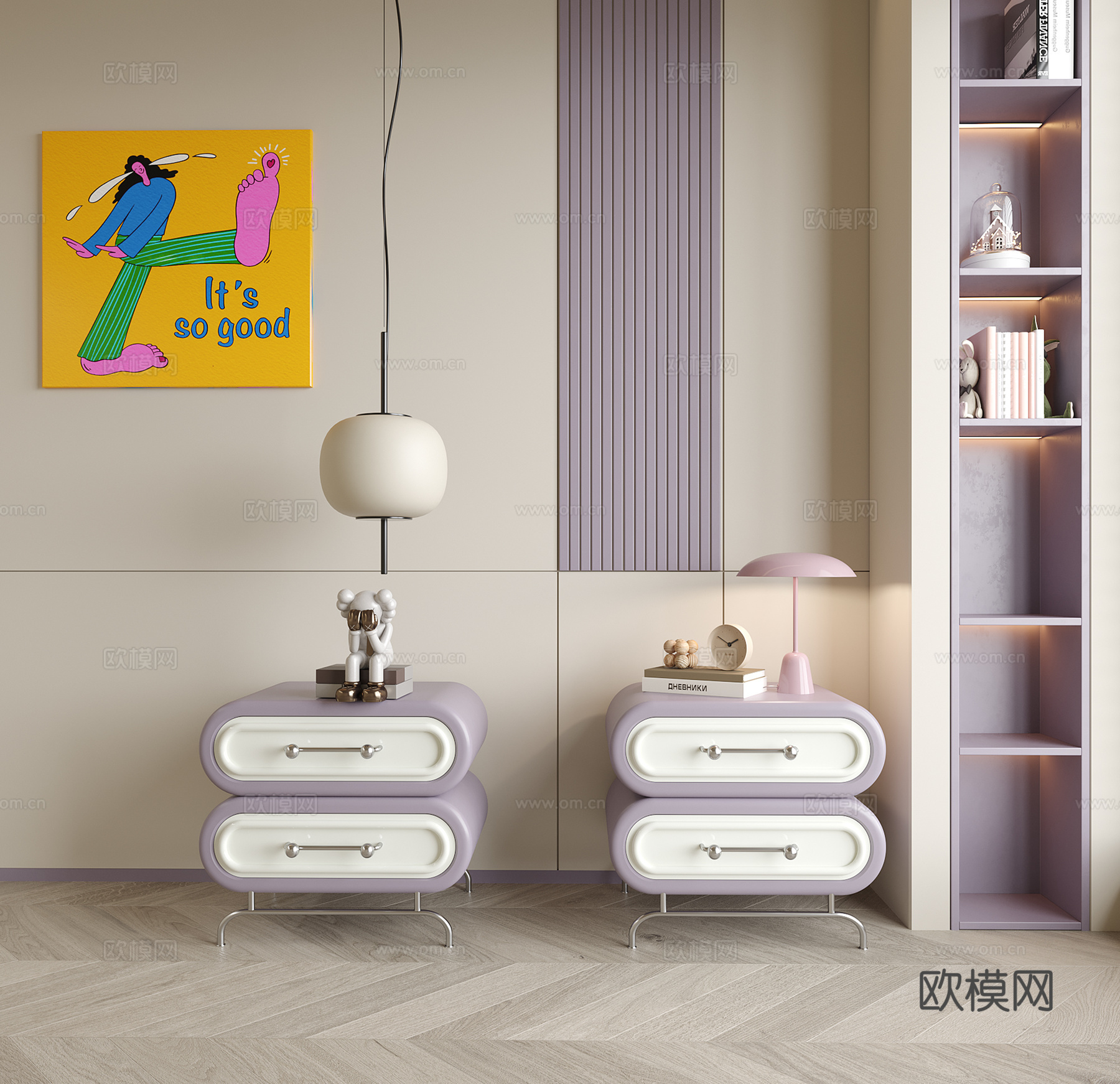 现代儿童床头柜 床头吊灯3d模型