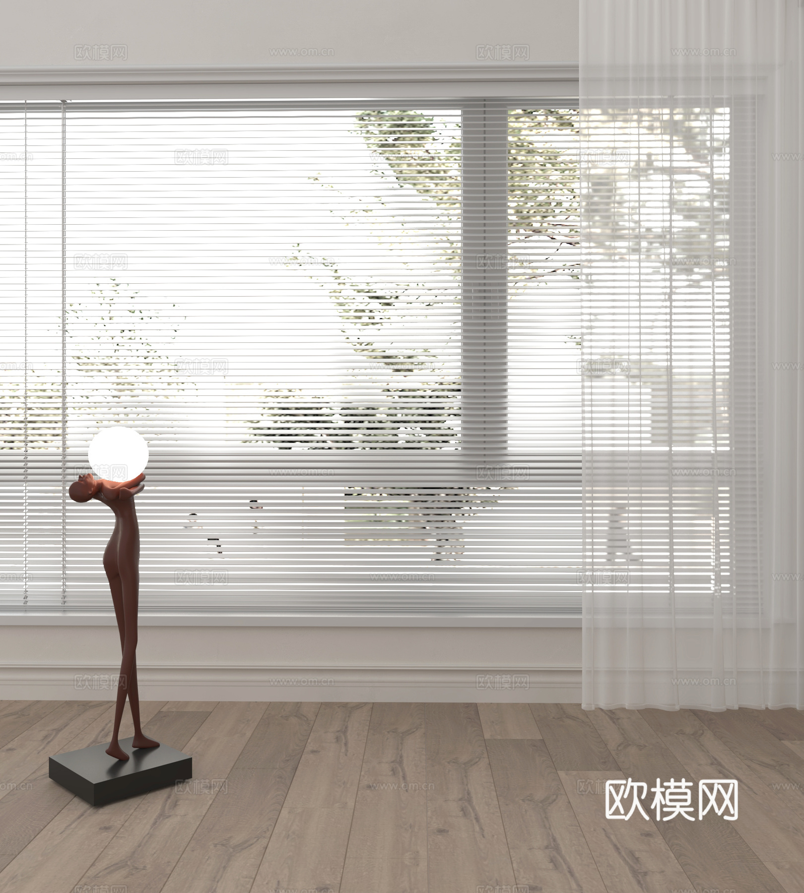 现代窗帘 白色纱帘 百叶帘 雕塑摆件3d模型