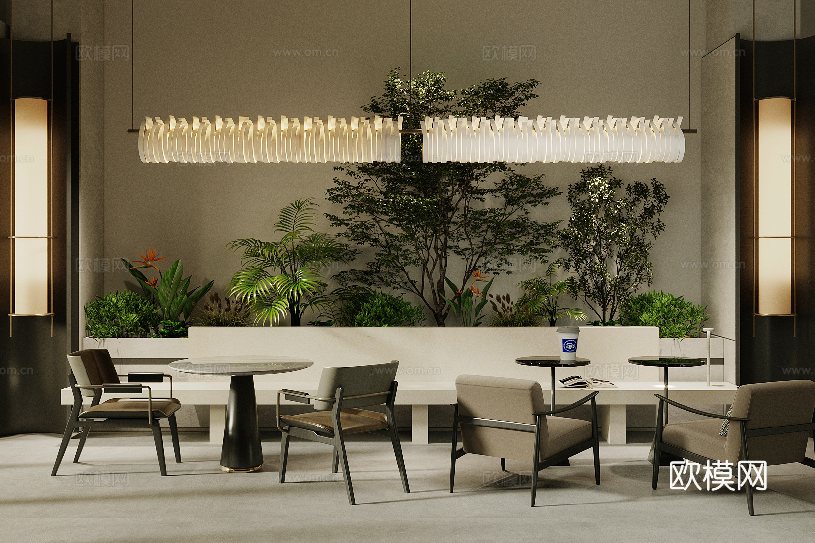 现代奶茶店 奶茶店卡座区 咖啡店卡座沙发 靠墙卡座沙发3d模型