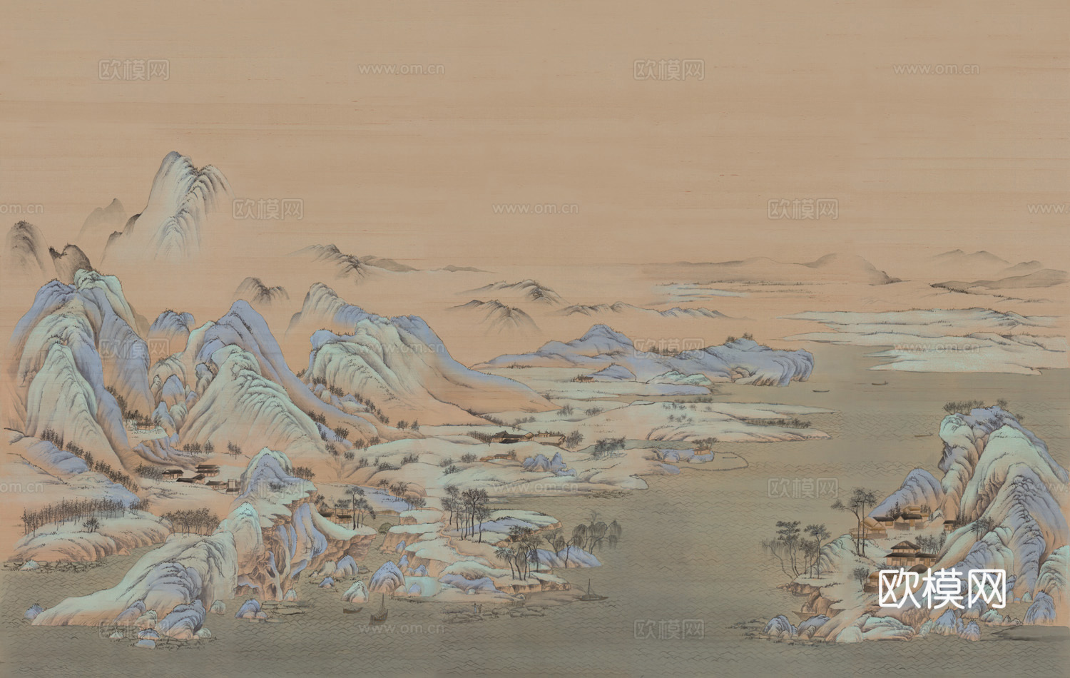 中式山水壁画壁纸  新中式山水背景墙