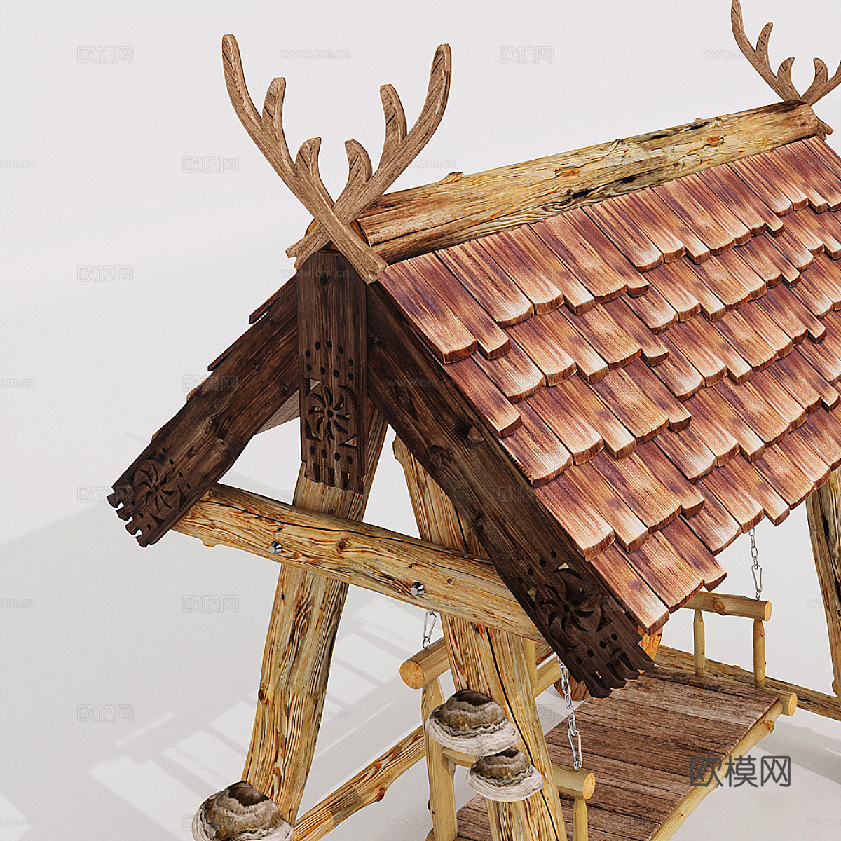 新中式花园秋千椅3d模型