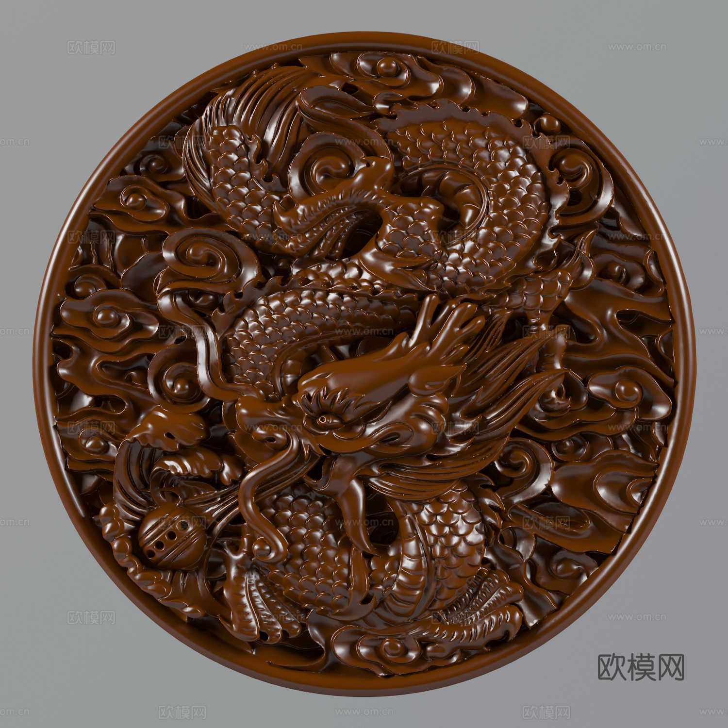 现代新中式龙戏珠浮雕雕塑摆件3d模型