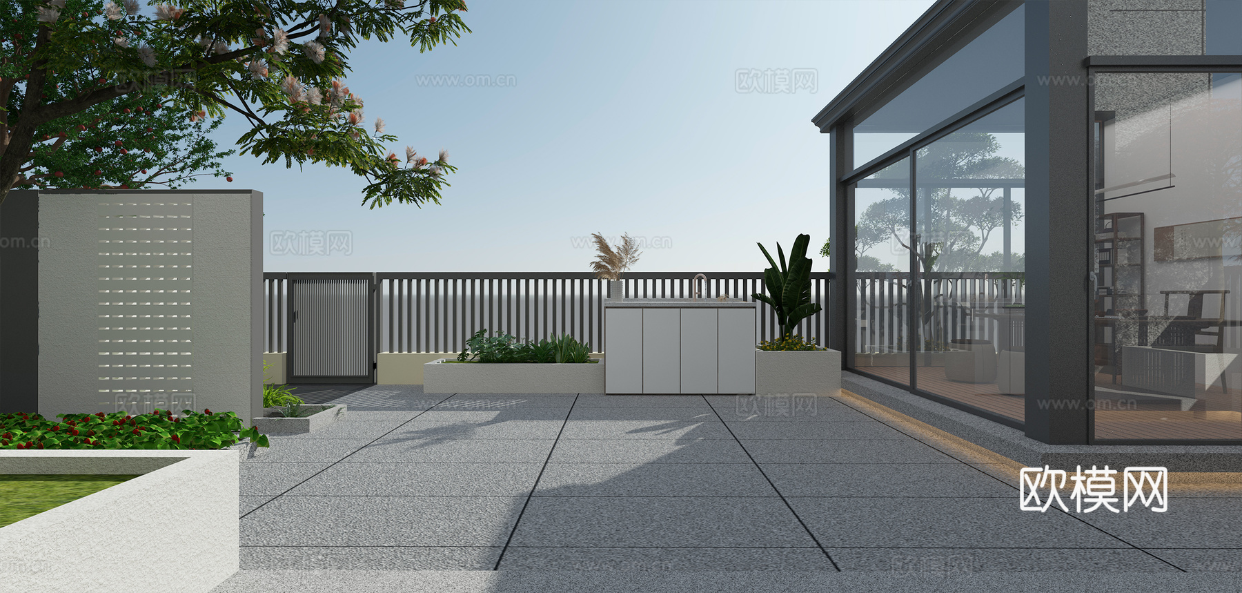 现代简约庭院3d模型下载（渲染图3）