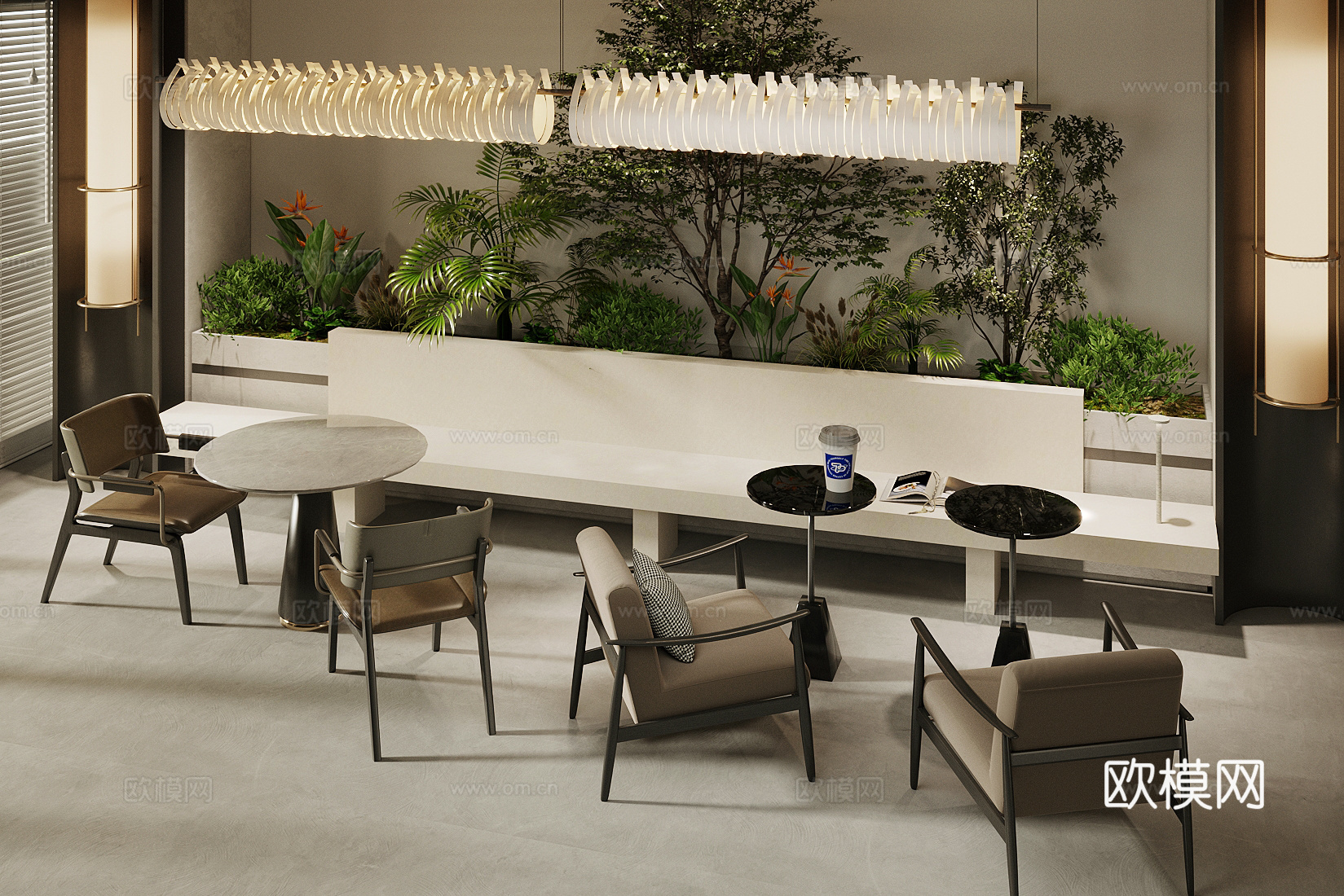 现代奶茶店 奶茶店卡座区 咖啡店卡座沙发 靠墙卡座沙发3d模型