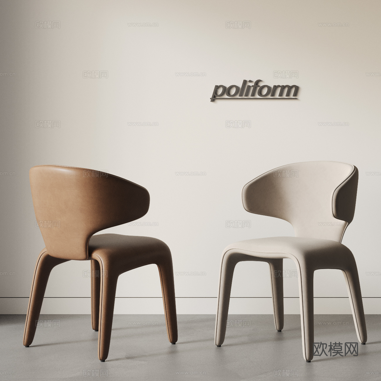 POLIFORM 现代餐椅组合 皮革餐椅 布艺餐椅 休闲椅3d模型