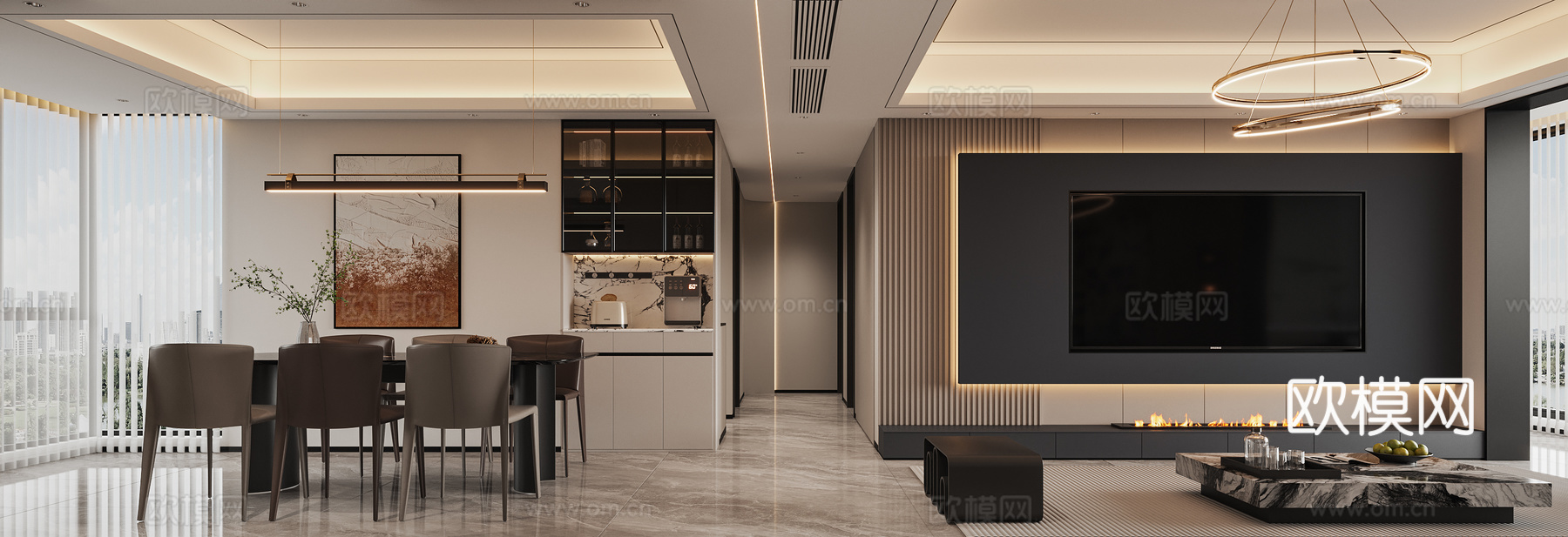 现代  客厅 餐厅3d模型