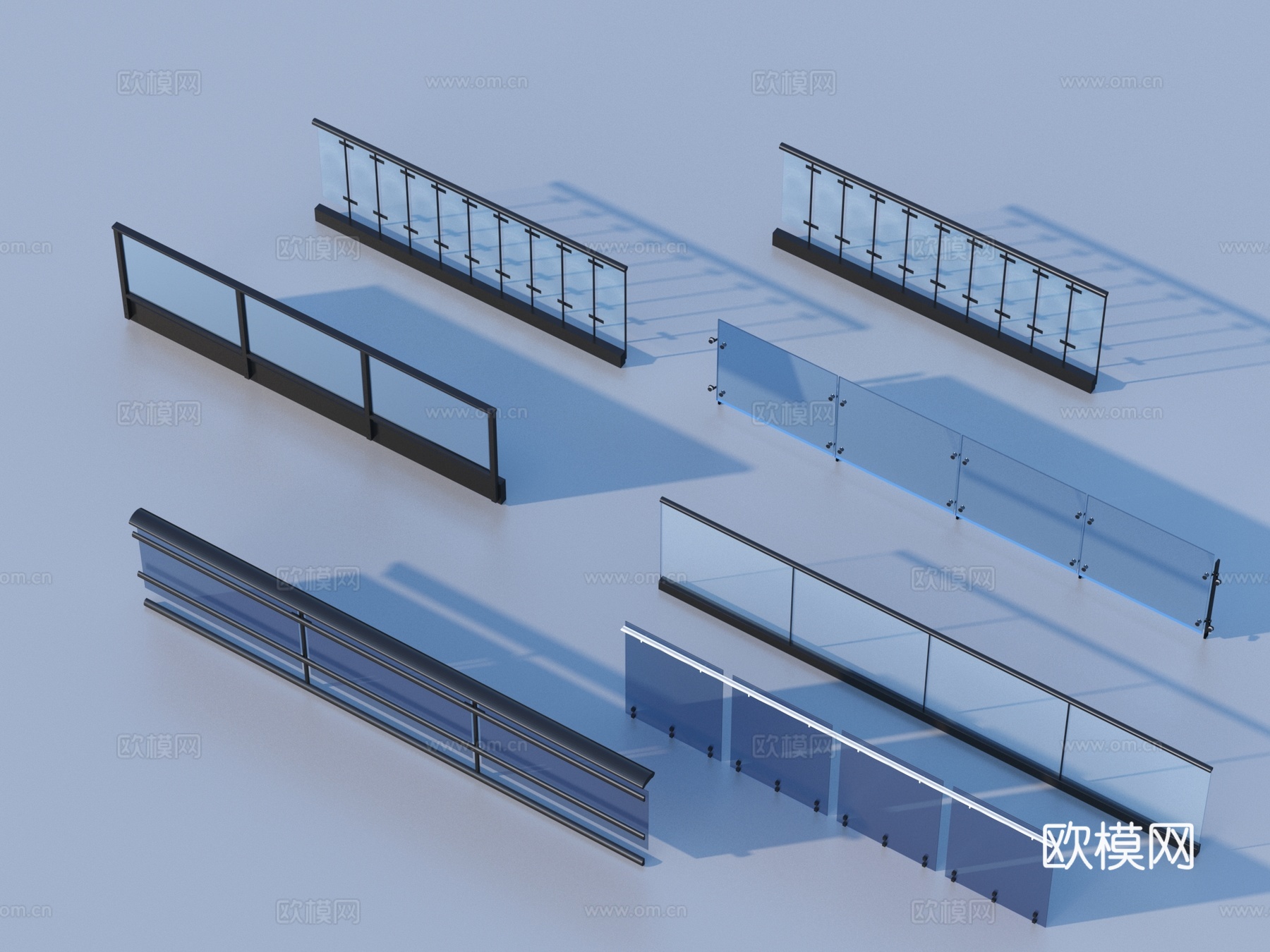 玻璃栏杆 扶手 围栏 护栏 栏杆3d模型