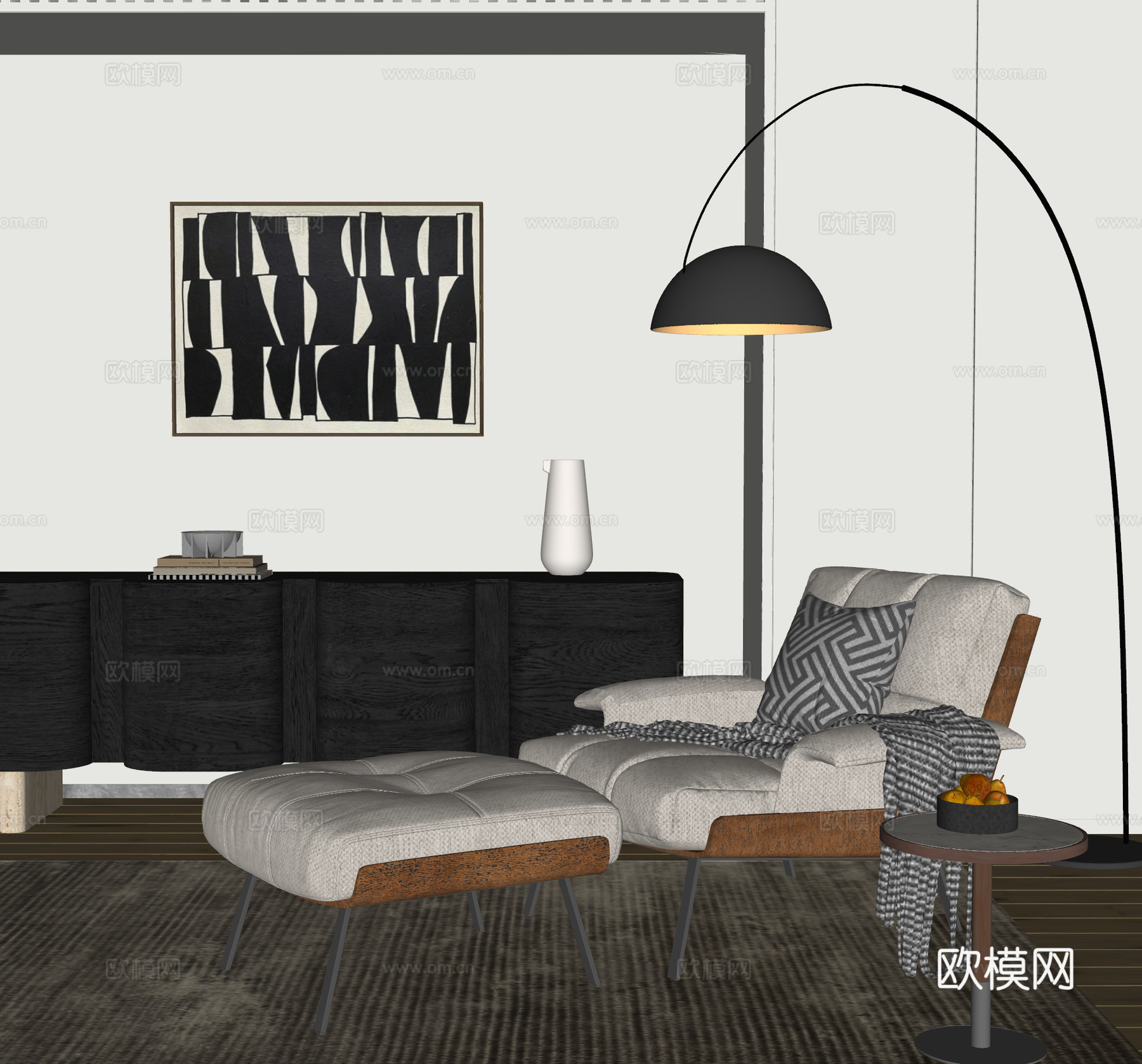 MINOTTI 现代休闲椅 休闲沙发 沙发椅 躺椅 落地灯su模型