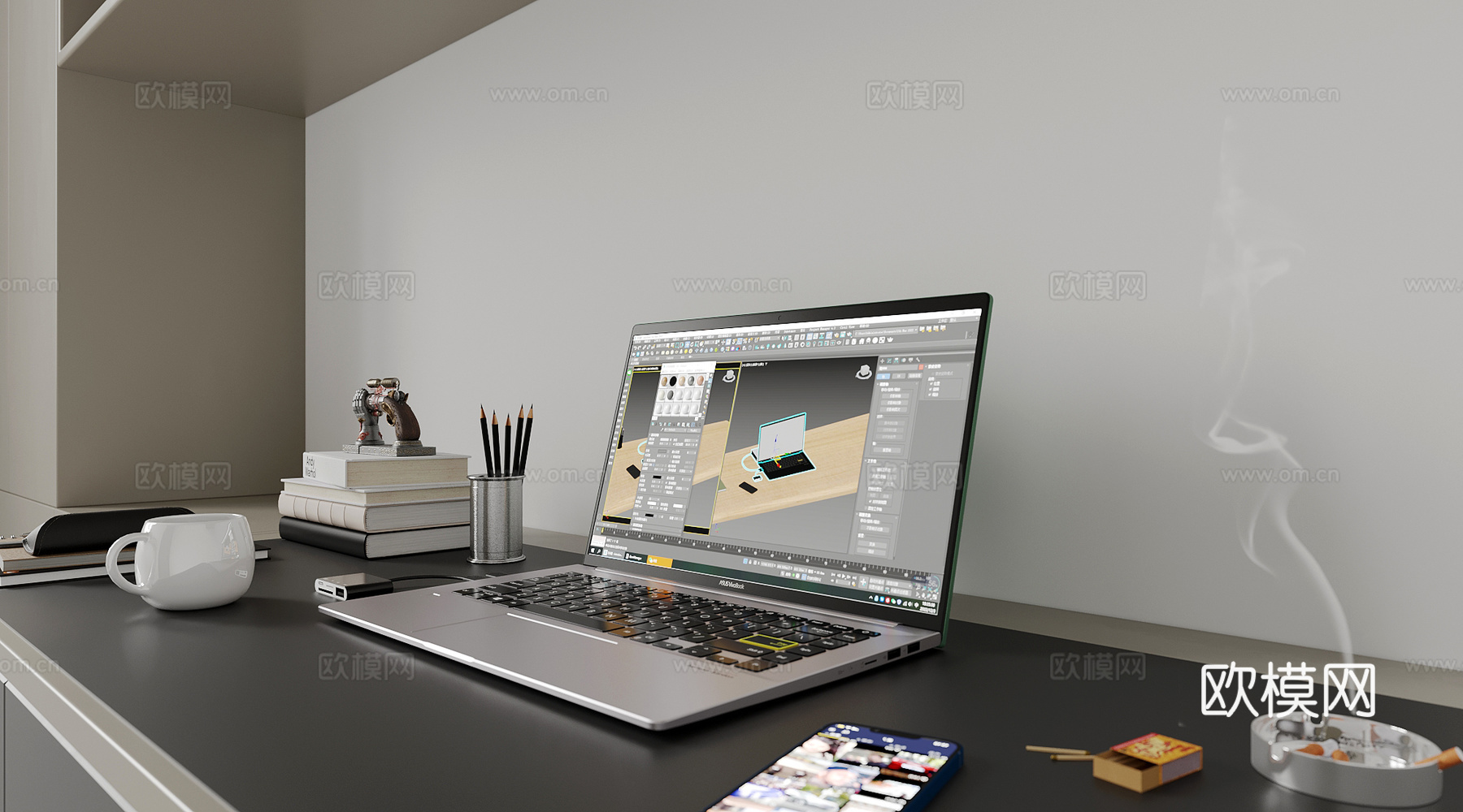 电脑 现代电脑桌 笔记本电脑 办公用品3d模型