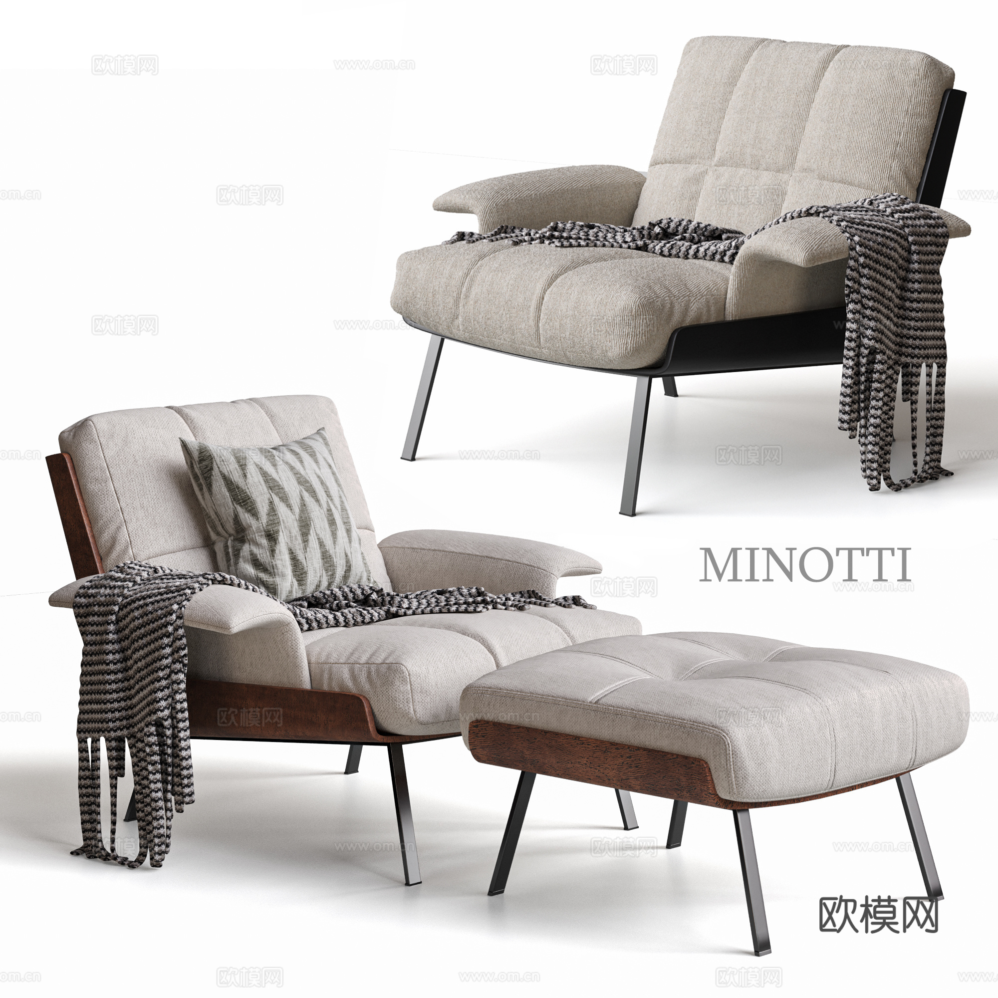 minotti  现代休闲椅 沙发椅 休闲沙发 布艺休闲椅su模型