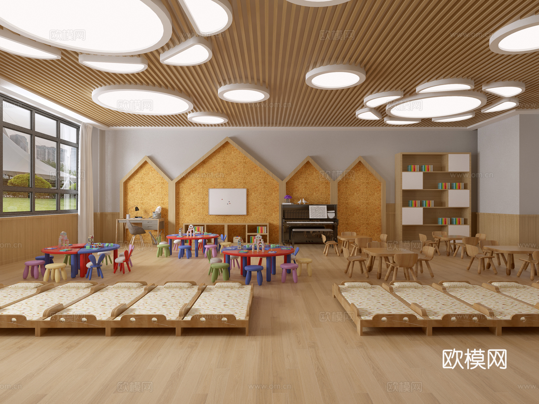 现代幼儿园教室 午休床 幼儿园 幼儿活动室3d模型