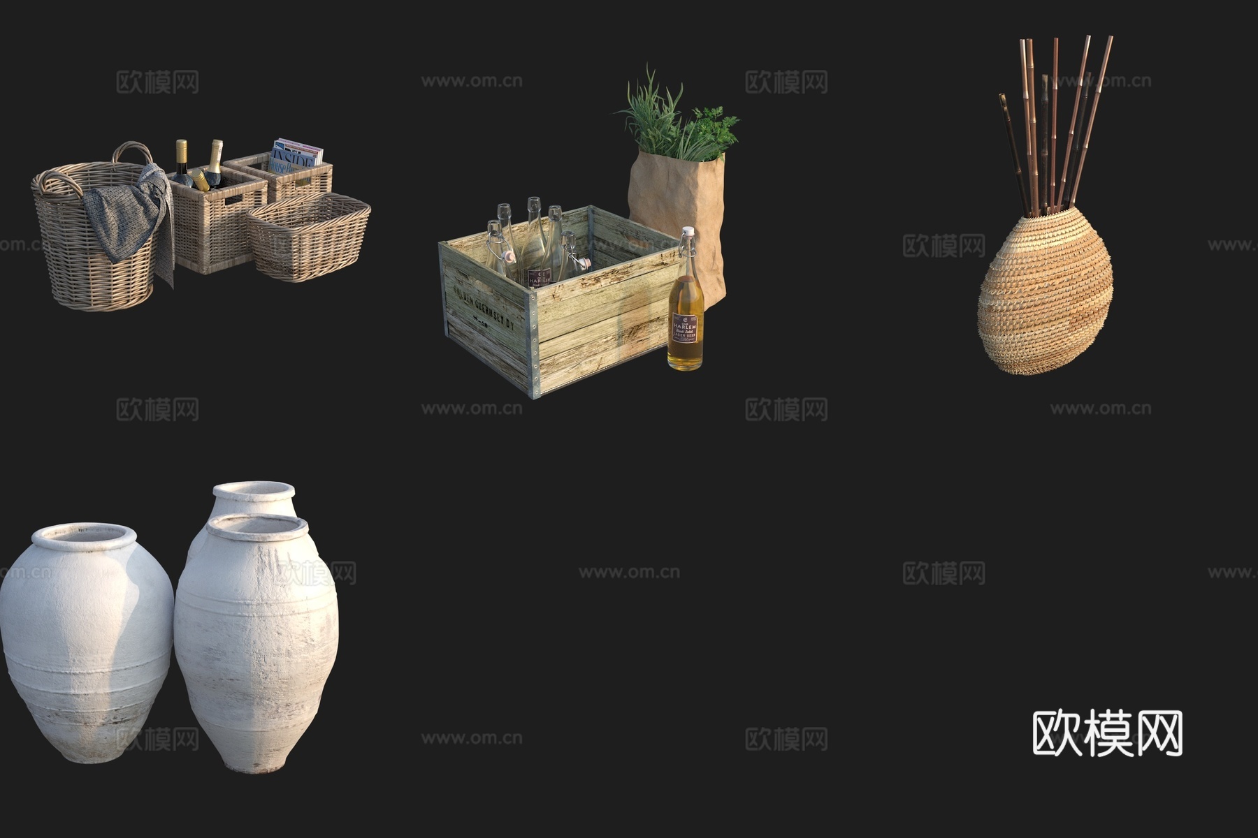 摆件装饰品竹篮编织品3d模型