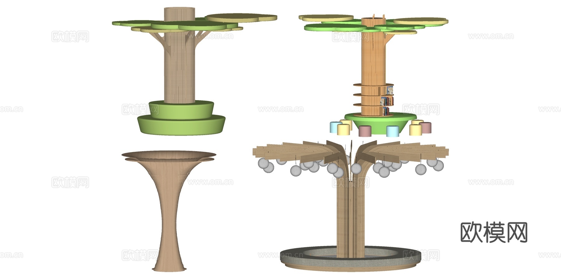 现代装饰柱组合su模型下载（渲染图2）