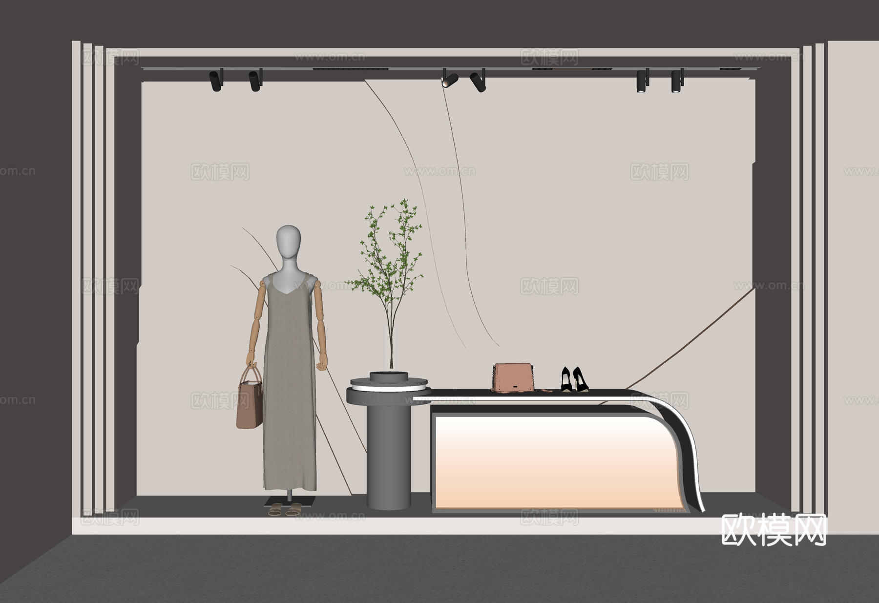现代服装店橱窗 美陈 背景墙 展台su模型
