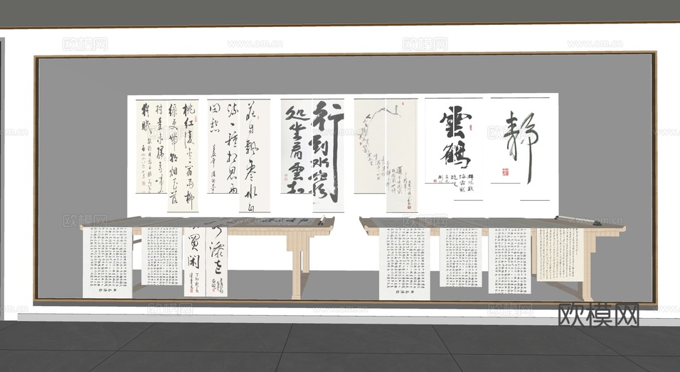 新中式字画橱窗su模型下载(渲染图2)
