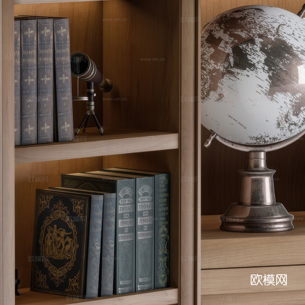 美式复古书柜3d模型