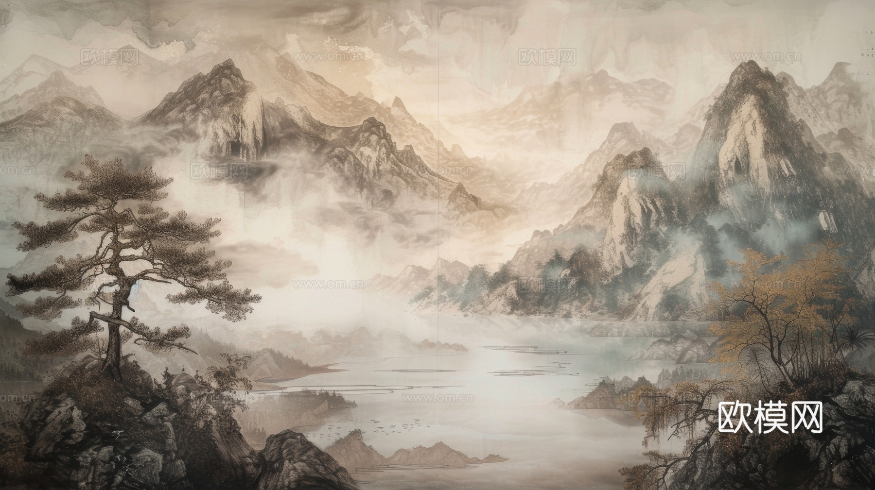 国风山水壁纸壁画下载（渲染图6）