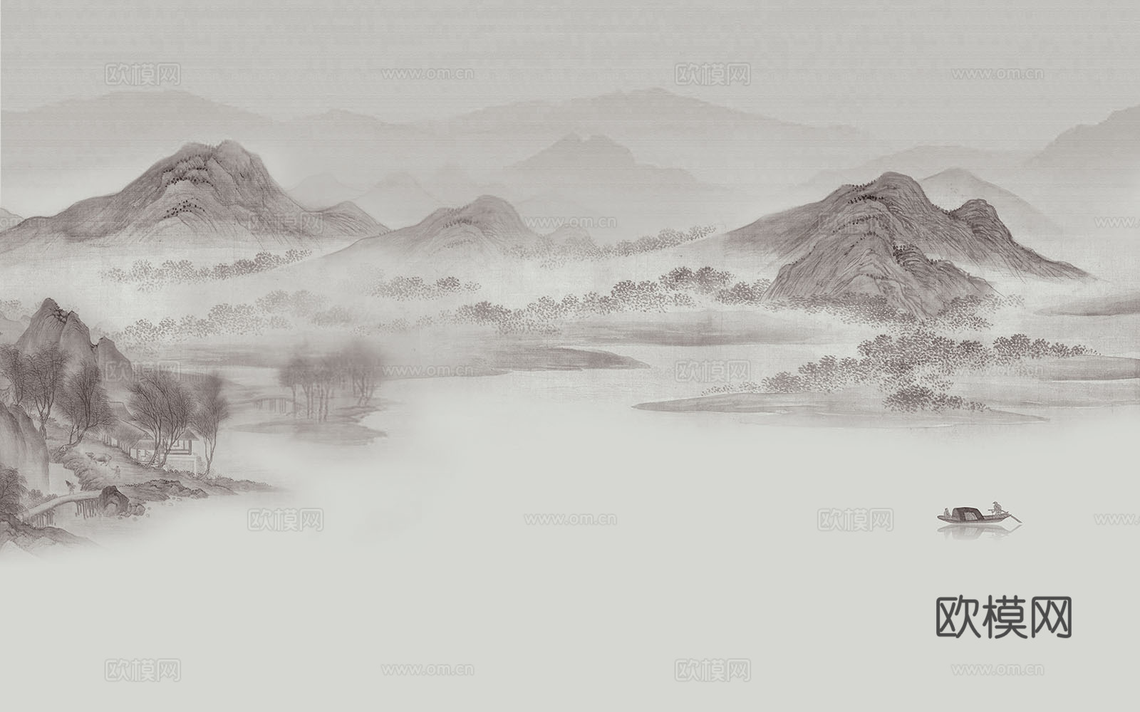 中式山水壁画壁纸  新中式山水背景墙