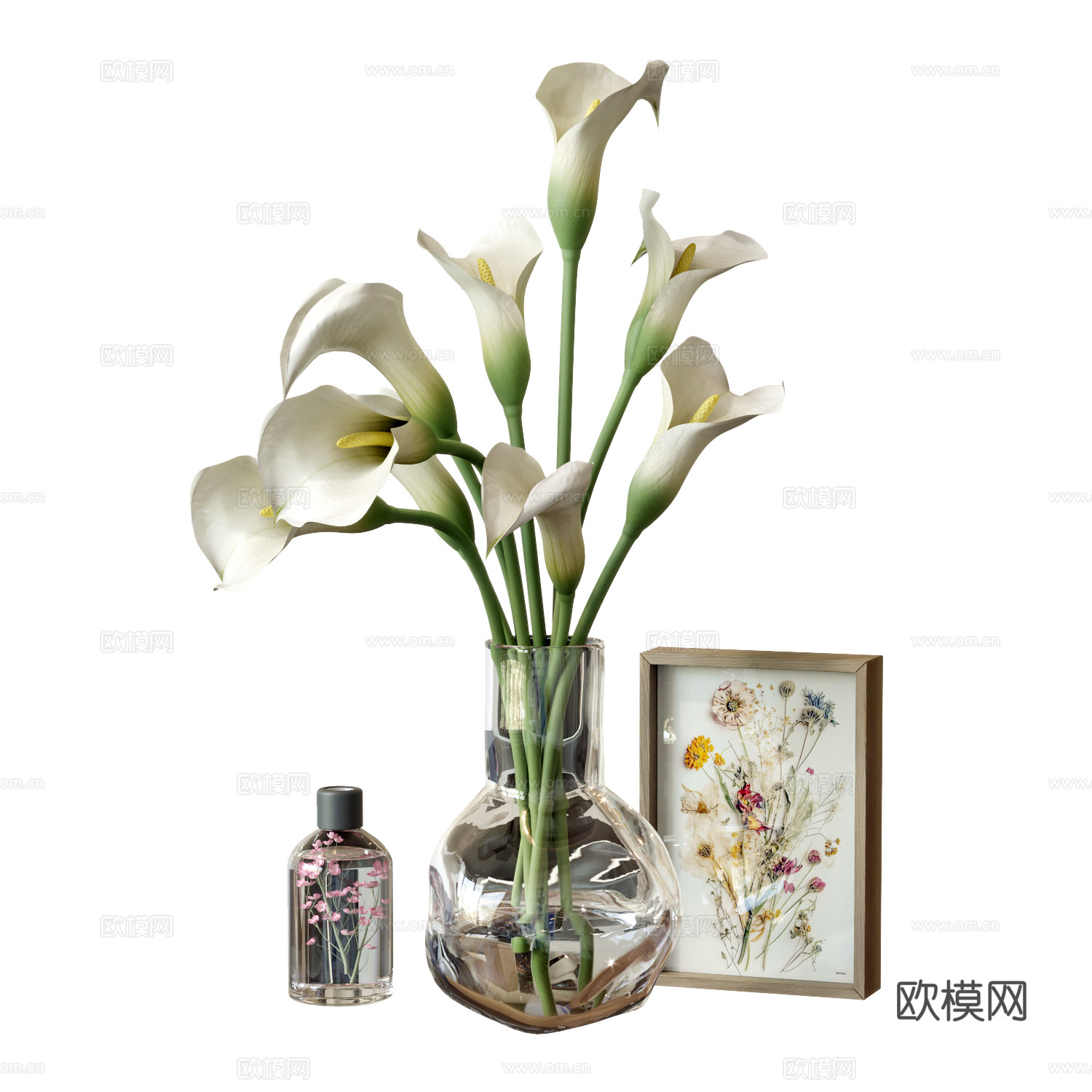 现代装饰摆件组合 花艺摆件 装饰画 鲜花百合3d模型