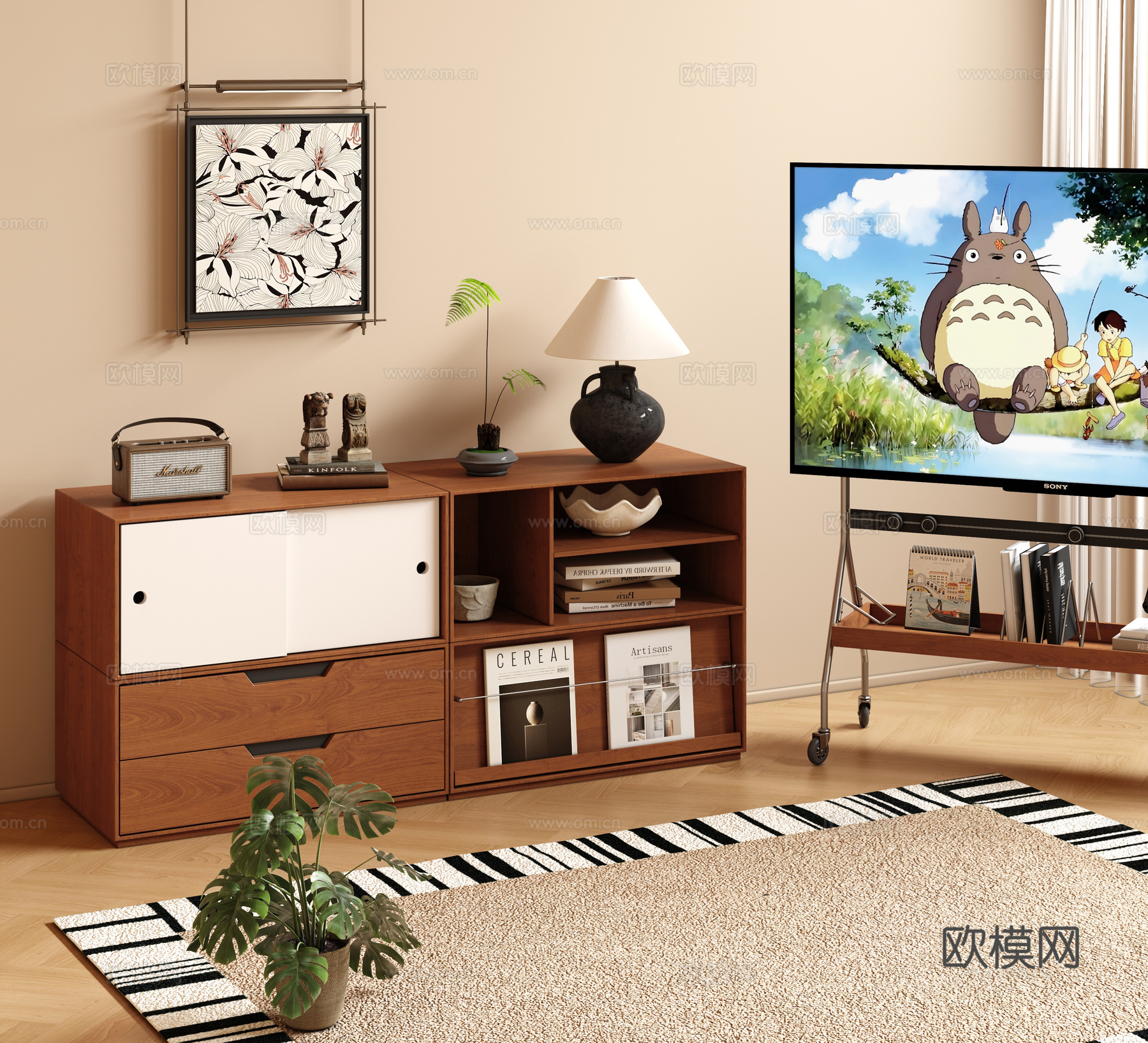 中古复古储物柜 组合柜 落地矮柜 收纳柜 置物柜3d模型