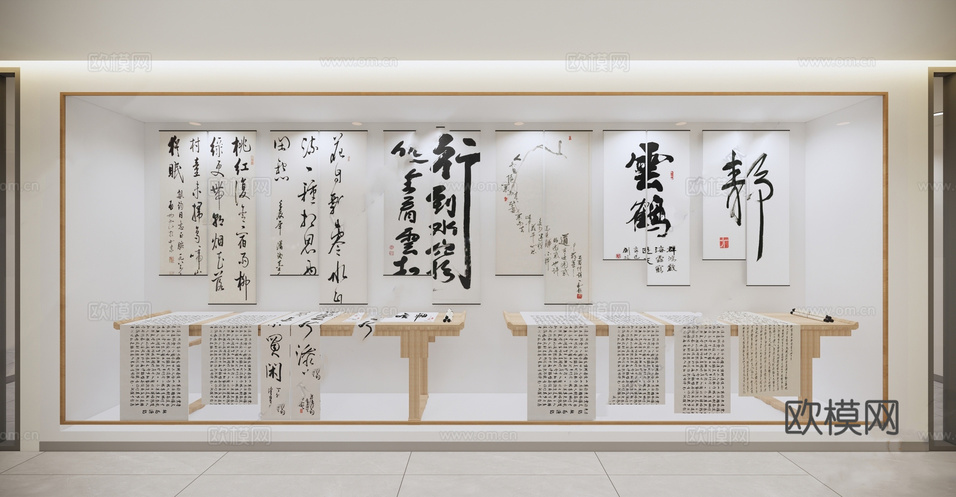 新中式字画橱窗su模型下载(渲染图1)