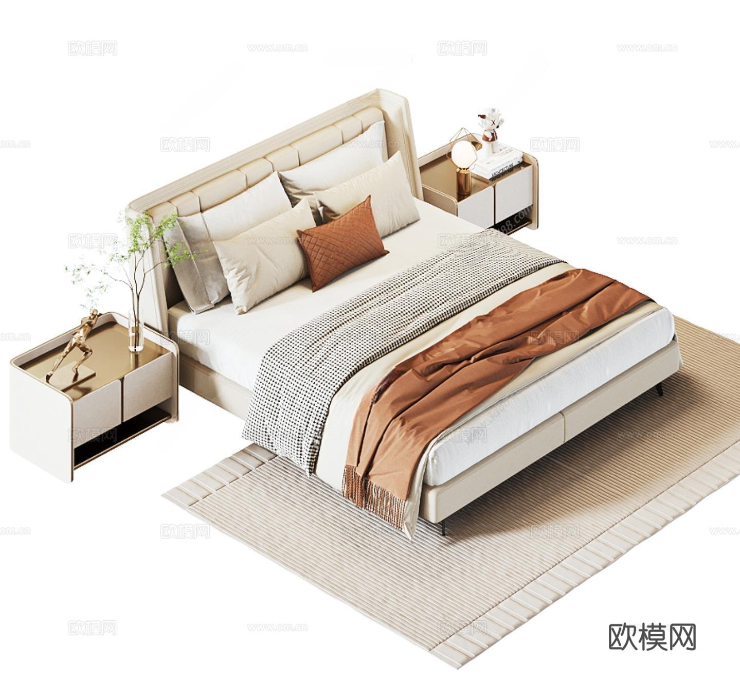 现代双人床su模型