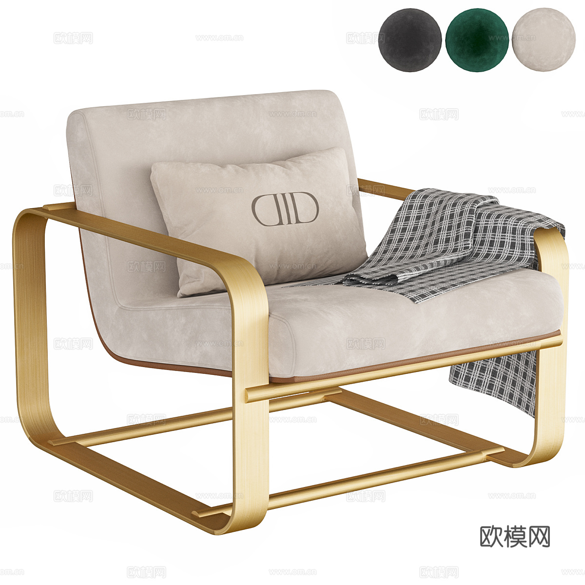 现代轻奢布艺金属扶手椅3d模型