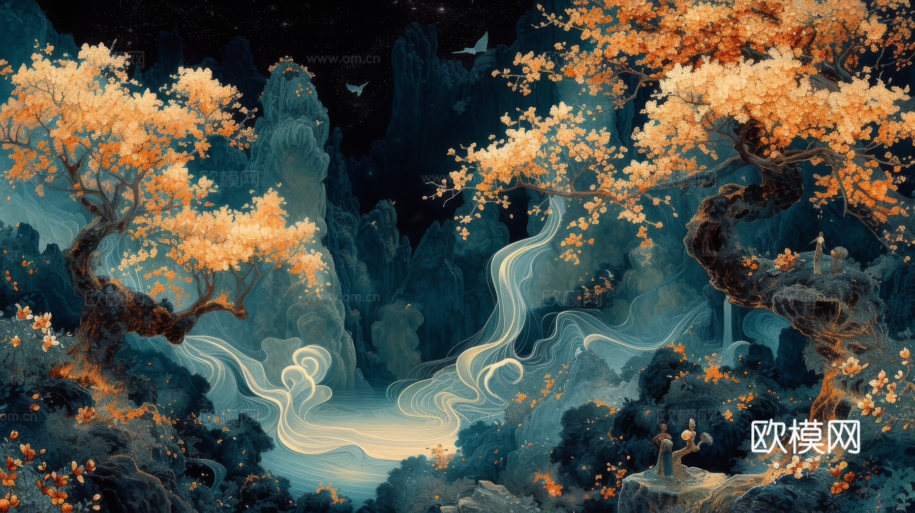 国风山水壁纸壁画下载（渲染图5）