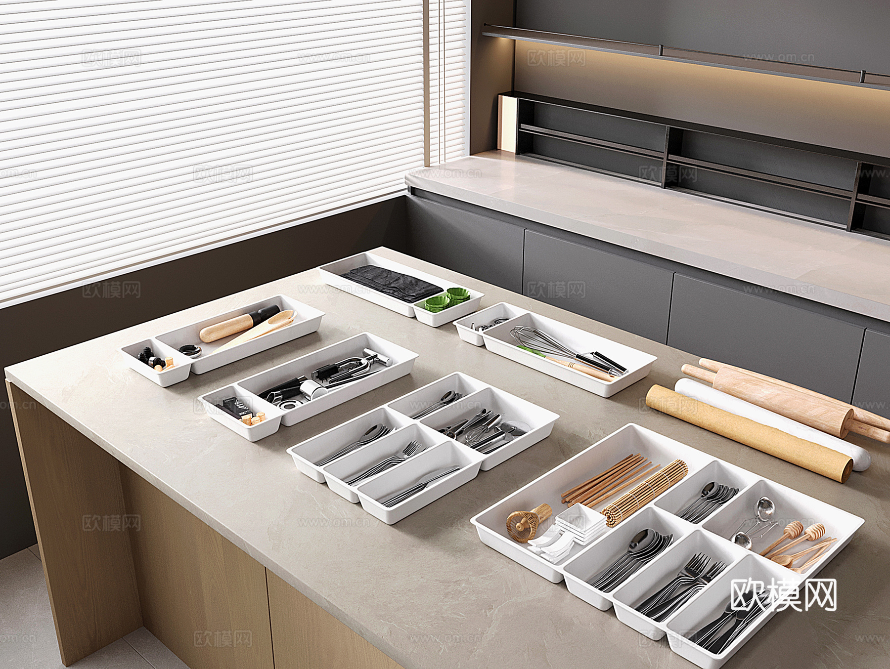 现代餐具 餐具组合 刀叉 擀面杖3d模型