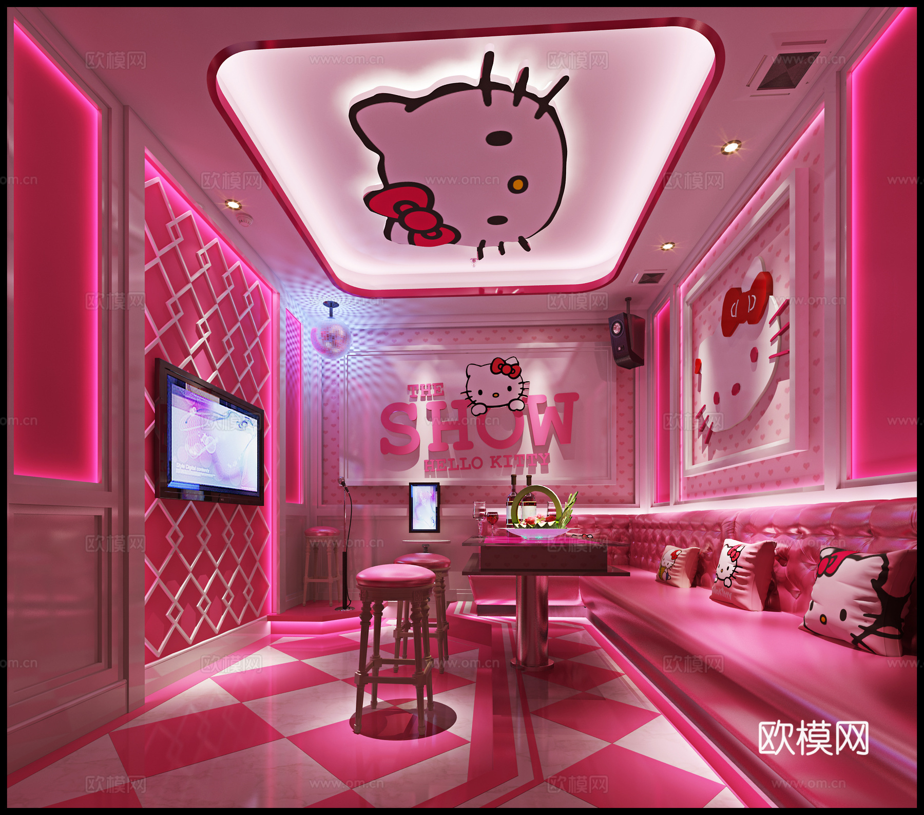 helloKitty主题 卡拉OK KTV包间 点歌台3d模型