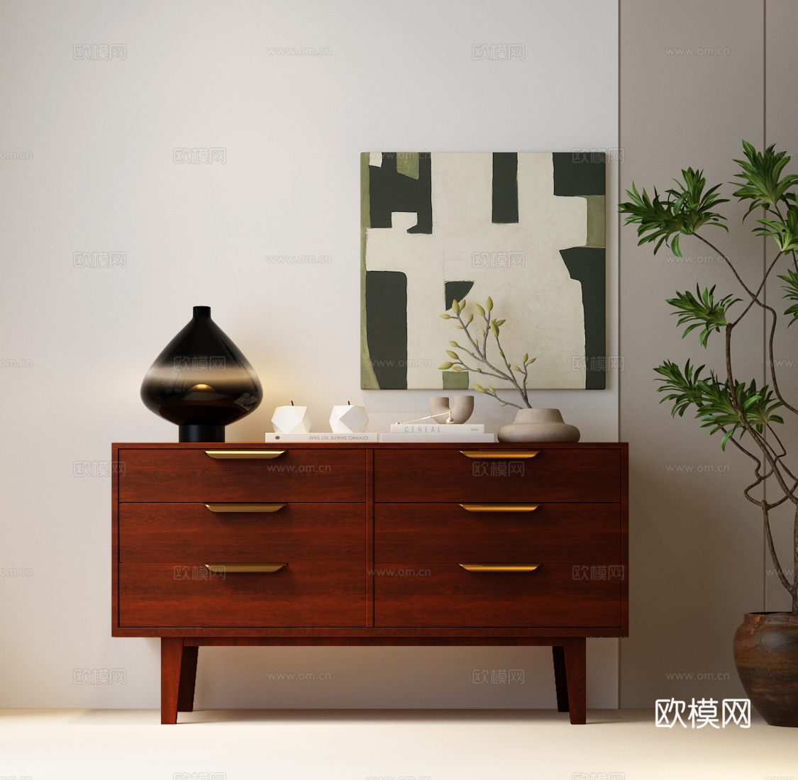斗柜 装饰柜 玄关柜 现代中古斗柜 现代中古边柜 现代中古玄3d模型