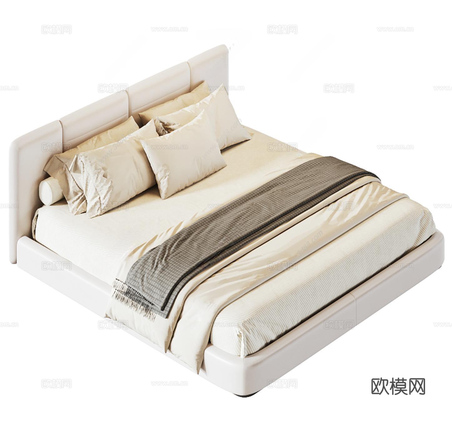 现代双人床su模型
