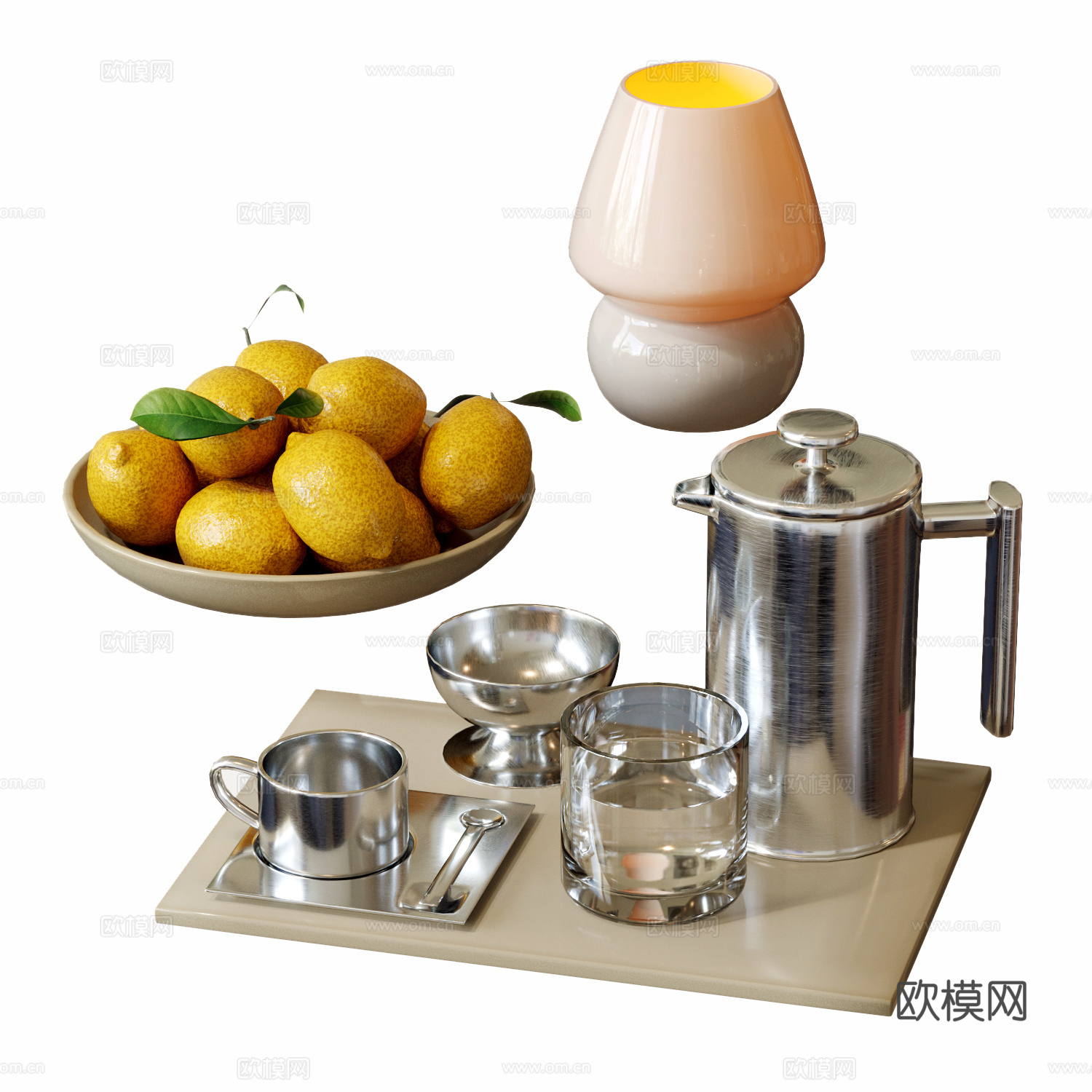 现代装饰摆件组合 果盘摆件 水杯 咖啡杯 台灯 茶壶3d模型