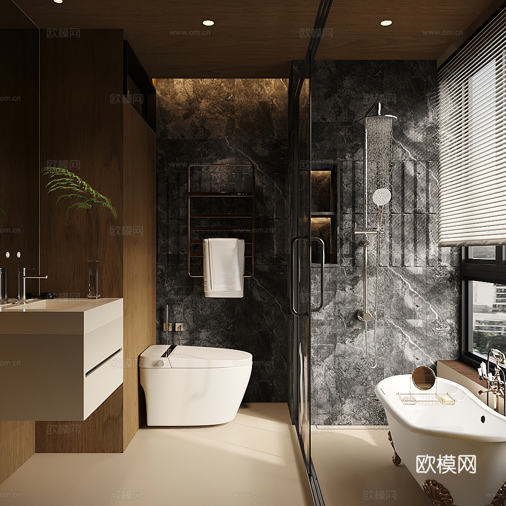 现代轻奢卫生间 干湿分离卫生间 洗手台3d模型