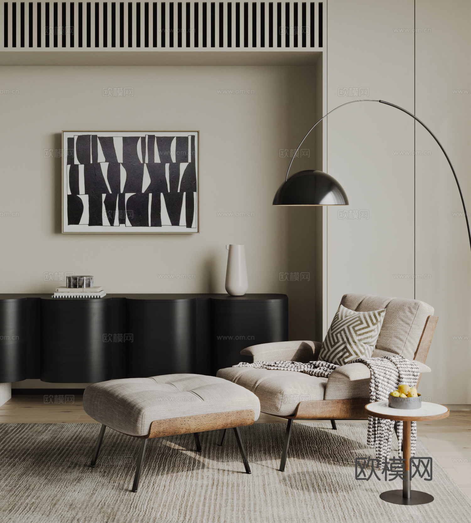 MINOTTI 现代休闲椅 休闲沙发 沙发椅 躺椅 落地灯3d模型