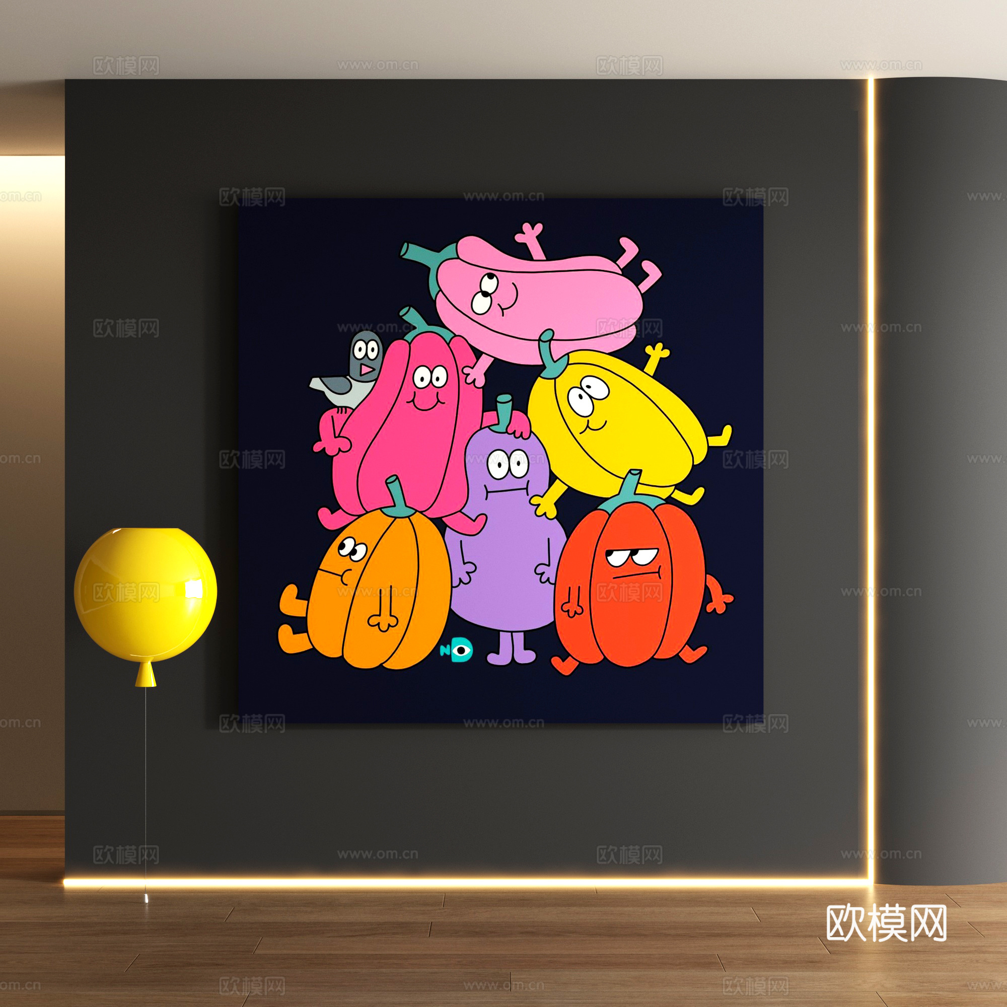多巴胺卡通装饰画su模型