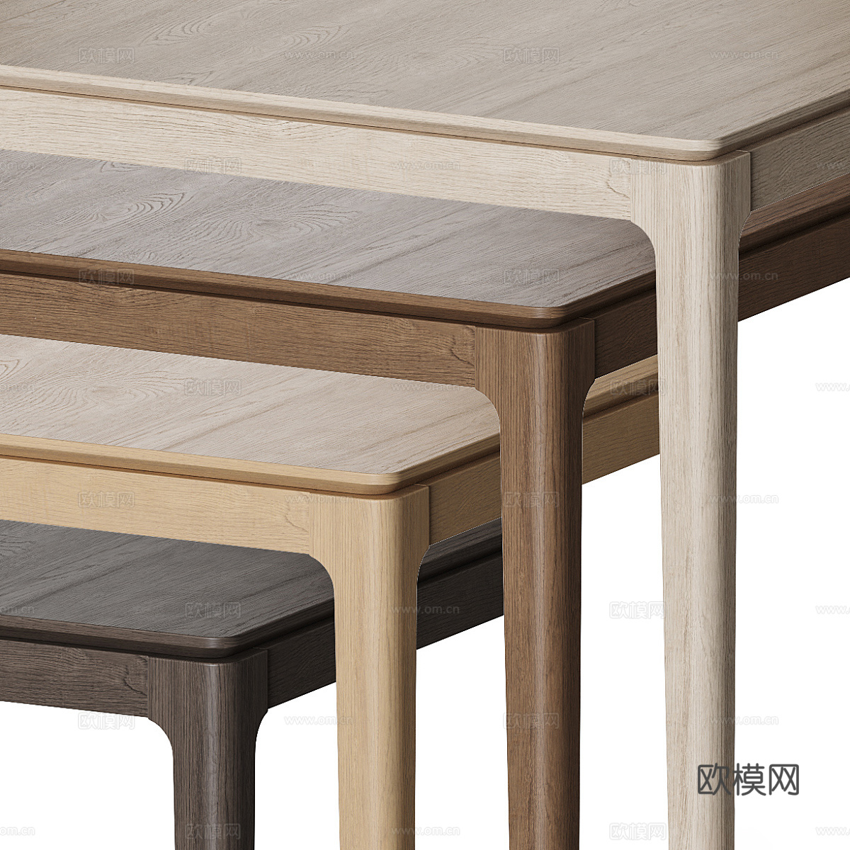 现代极简实木餐桌3d模型