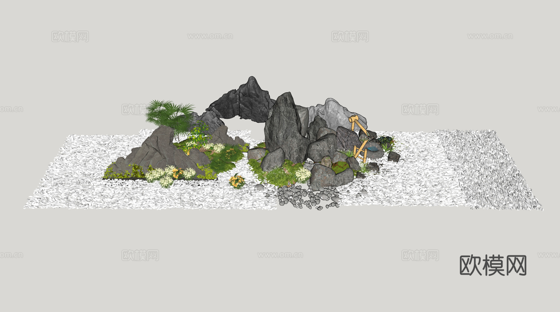 新中式雪浪石 假山片石 泰山石 景观置石 石景 景石 片岩石su模型