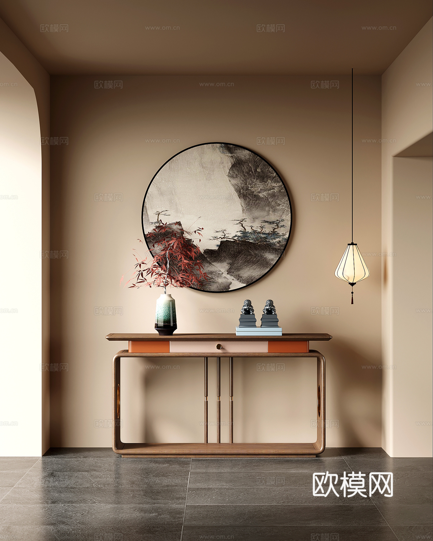 玄关 新中式玄关 玄关柜 端景柜 吊灯3d模型