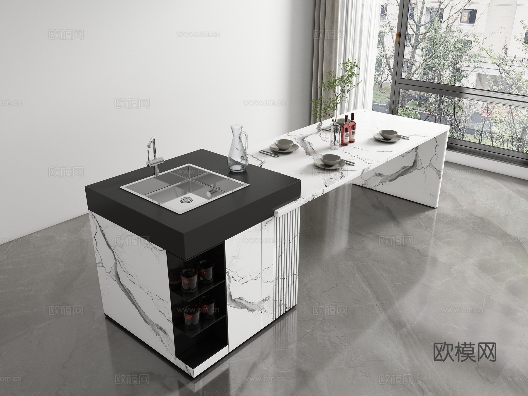 现代岛台3d模型