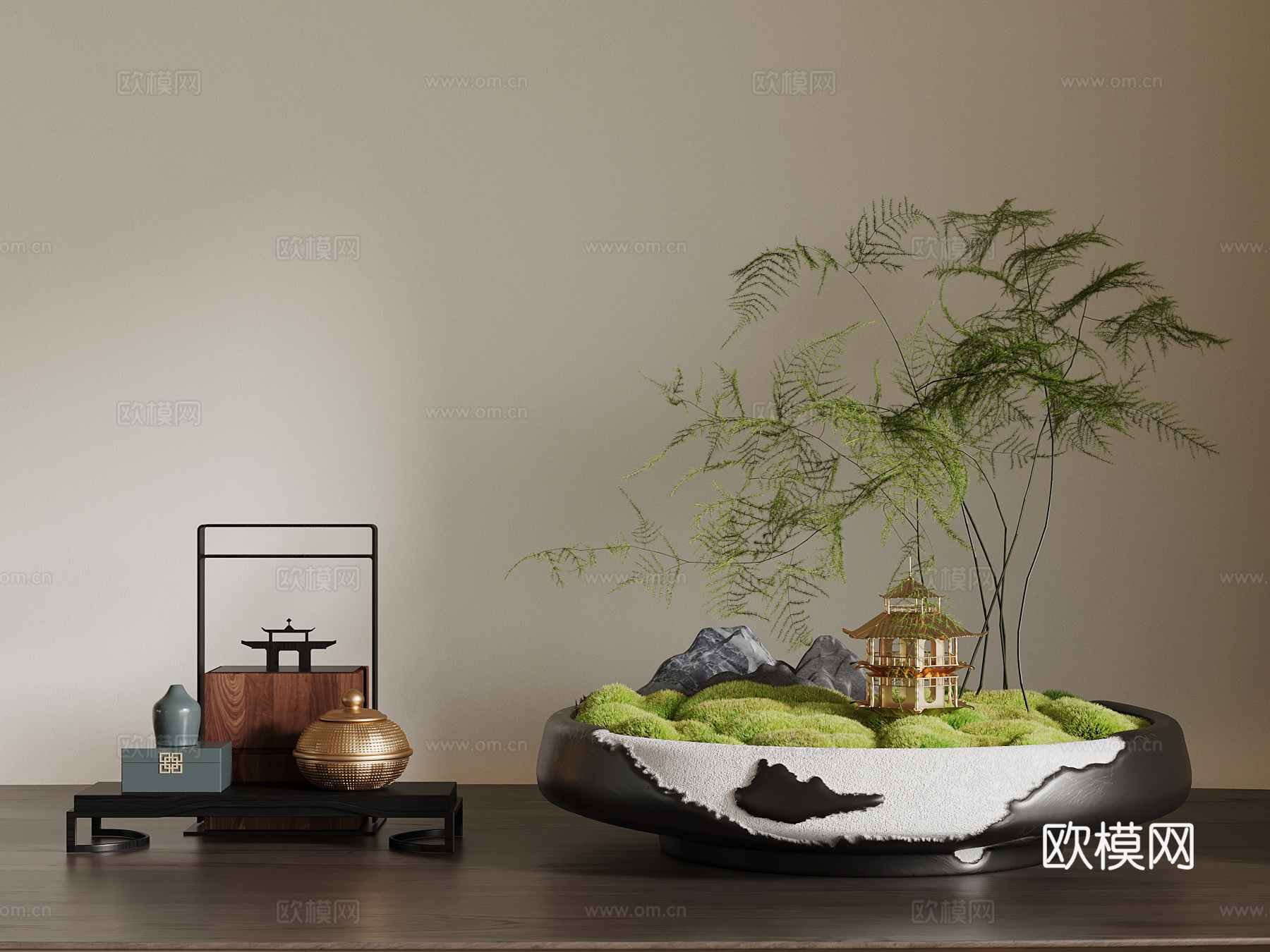 新中式桌面摆件 景观小品su模型