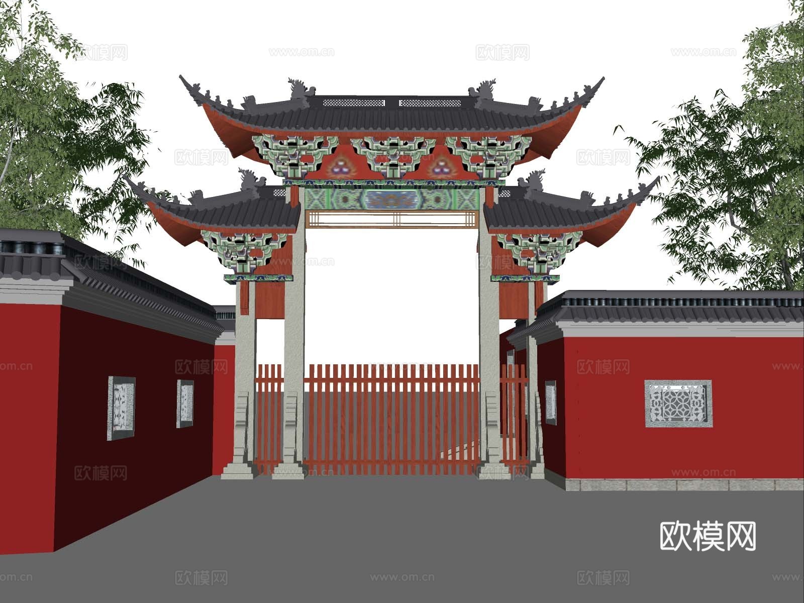 中式古建 彩绘古建 古建门头 彩绘牌坊su模型