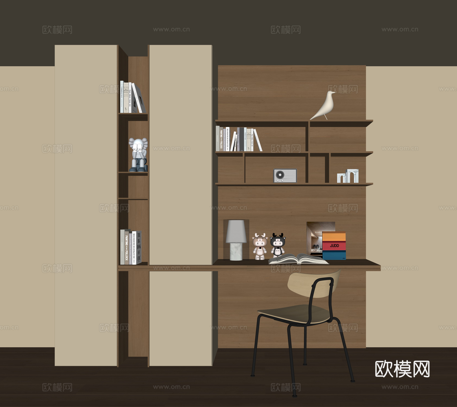 现代书桌一体柜su模型