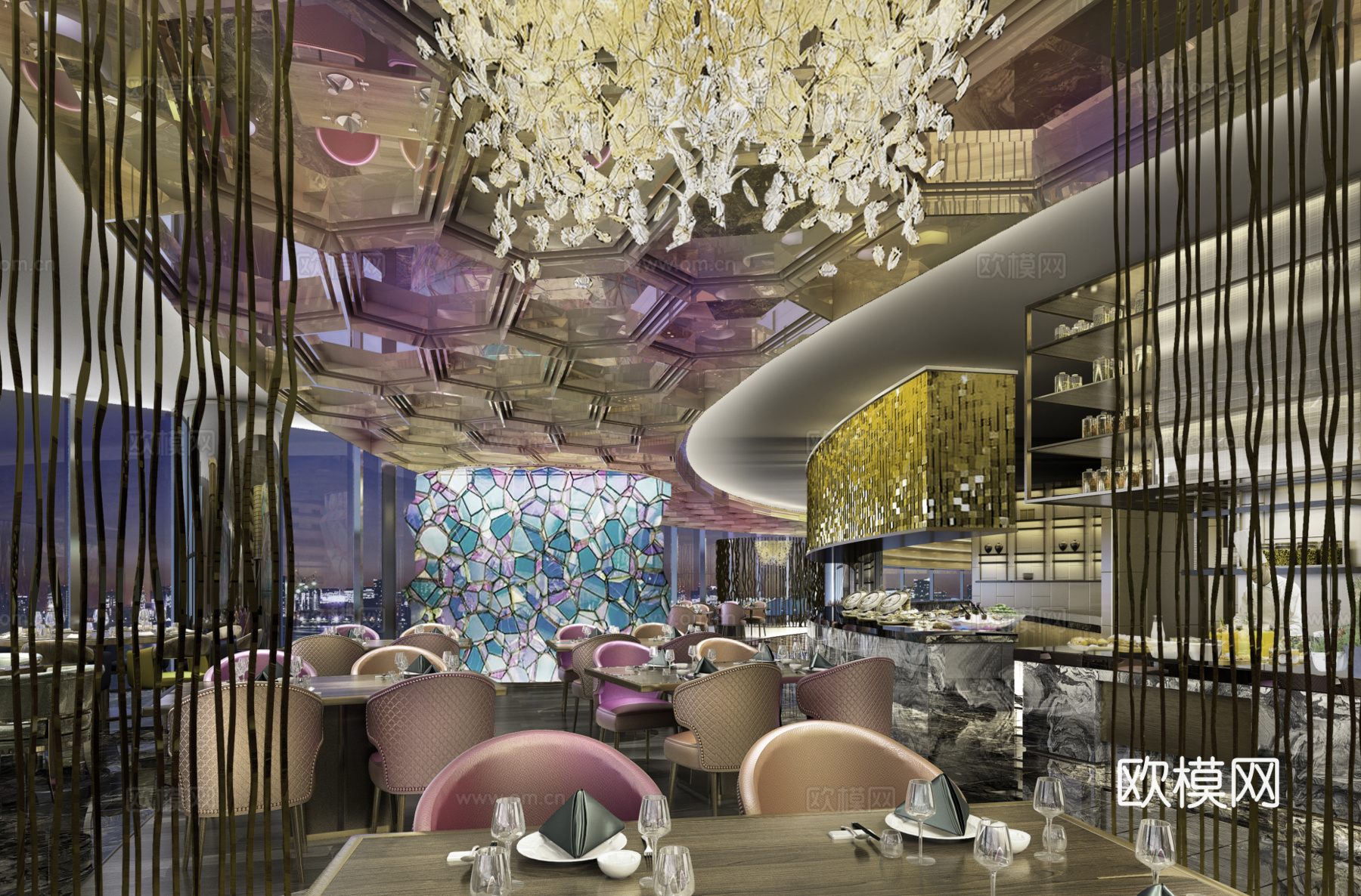 酒店特色餐厅旋转餐厅施工图cad施工图