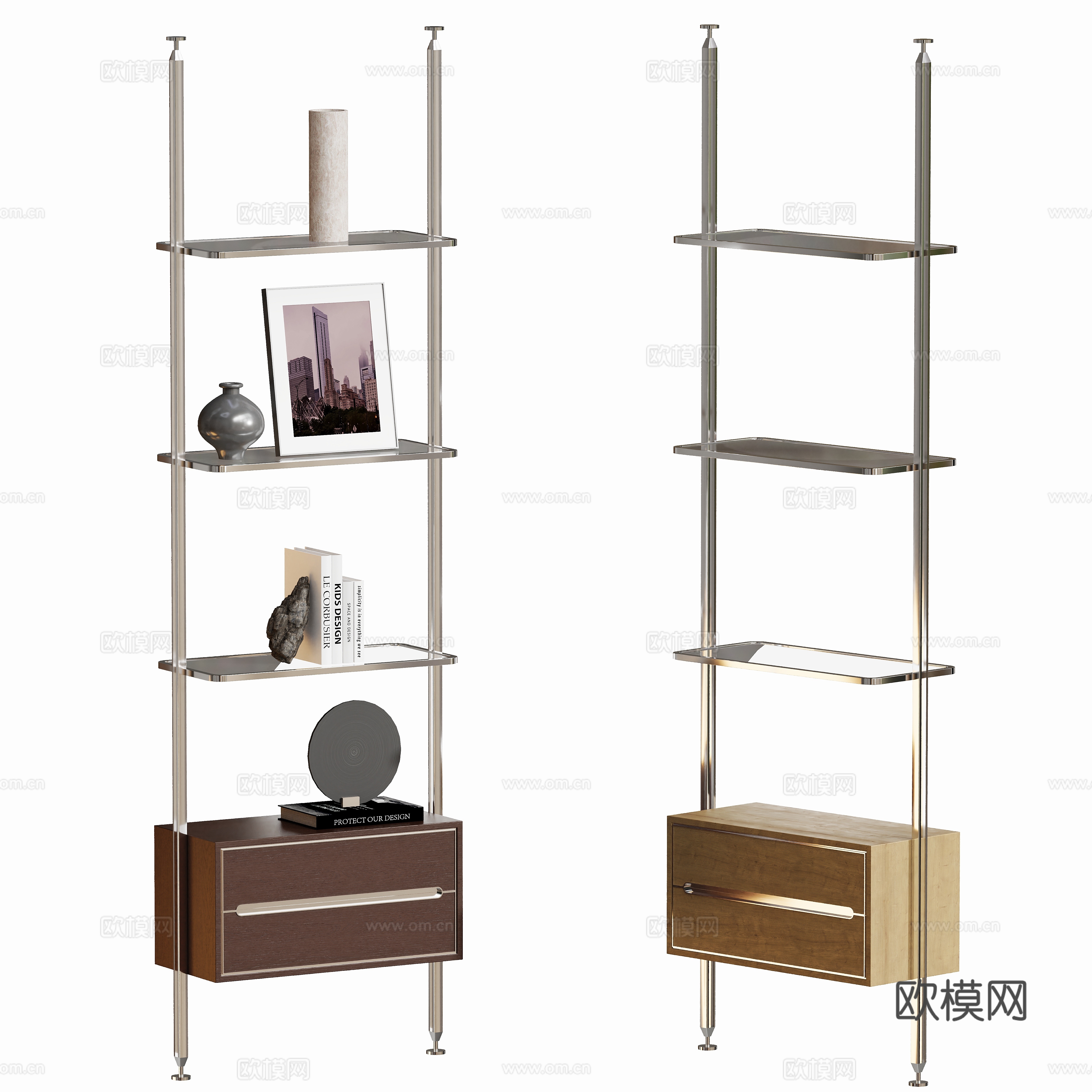 现代金属开放书架书柜su模型