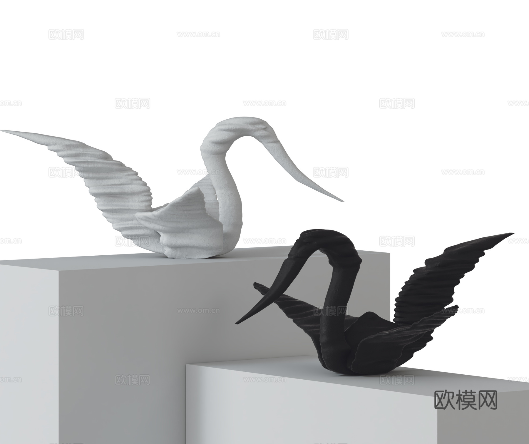 现代天鹅雕塑摆件 黑白天鹅雕塑摆设 抽象天鹅雕塑 千纸鹤雕塑su模型